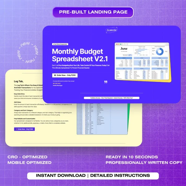 Landing Page – MONTHLY BUDGET PLANNING SPREADSHEET V2.1